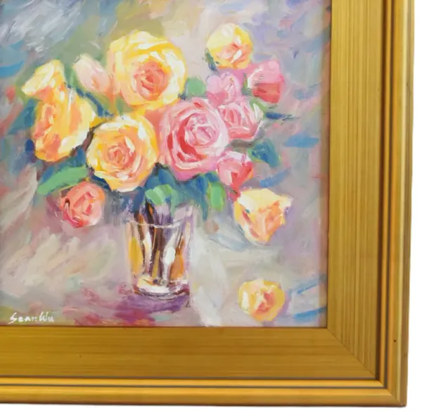 Bouquet of Pastel Roses In Vase Painting - Purple