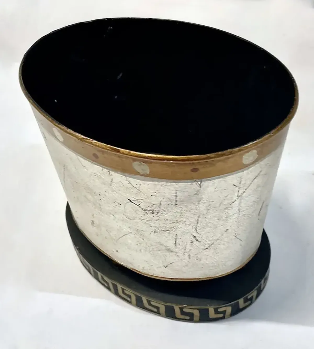 Painted Silver & Gold Greek Key Cachepot