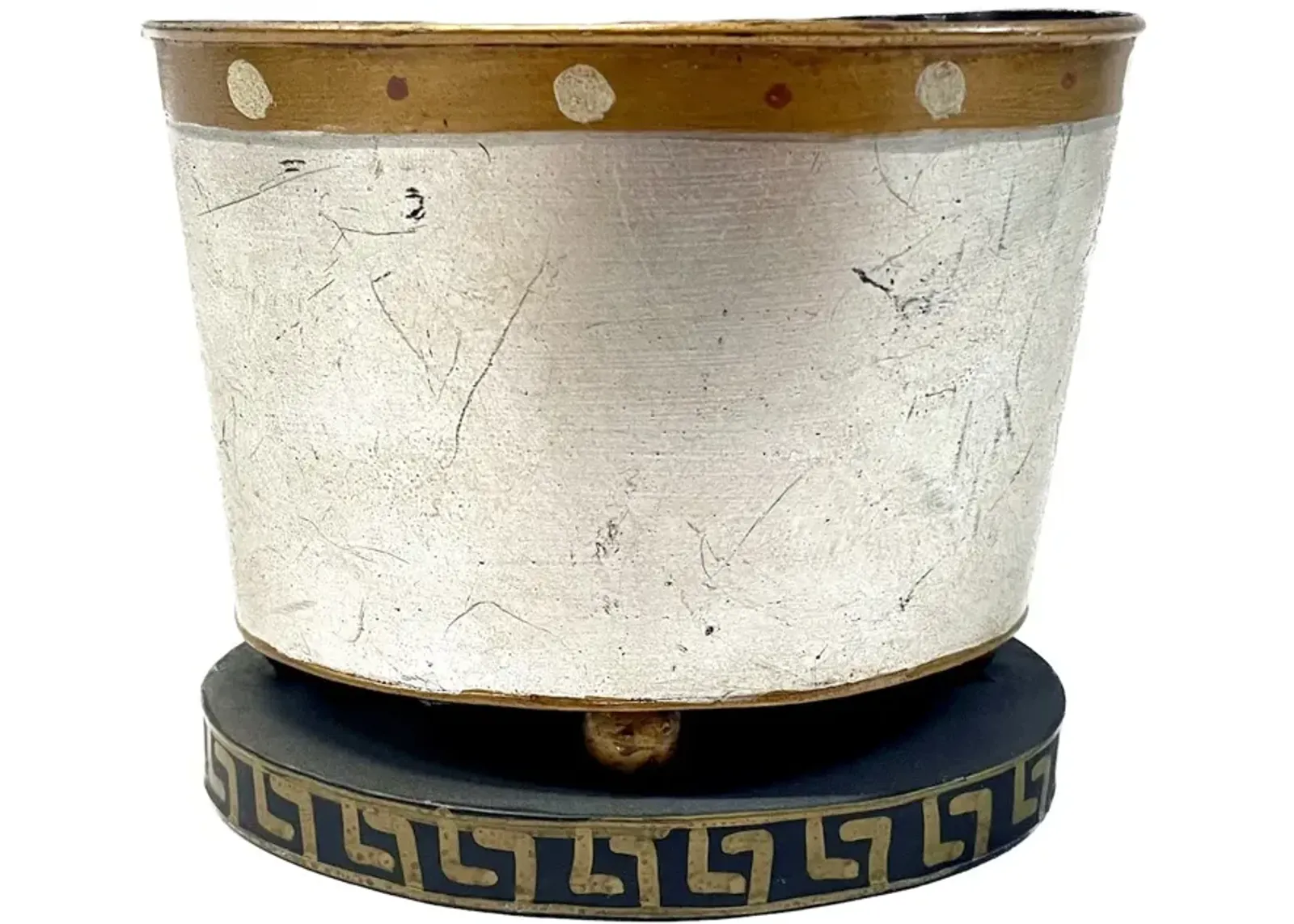 Painted Silver & Gold Greek Key Cachepot