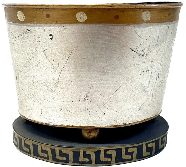 Painted Silver & Gold Greek Key Cachepot