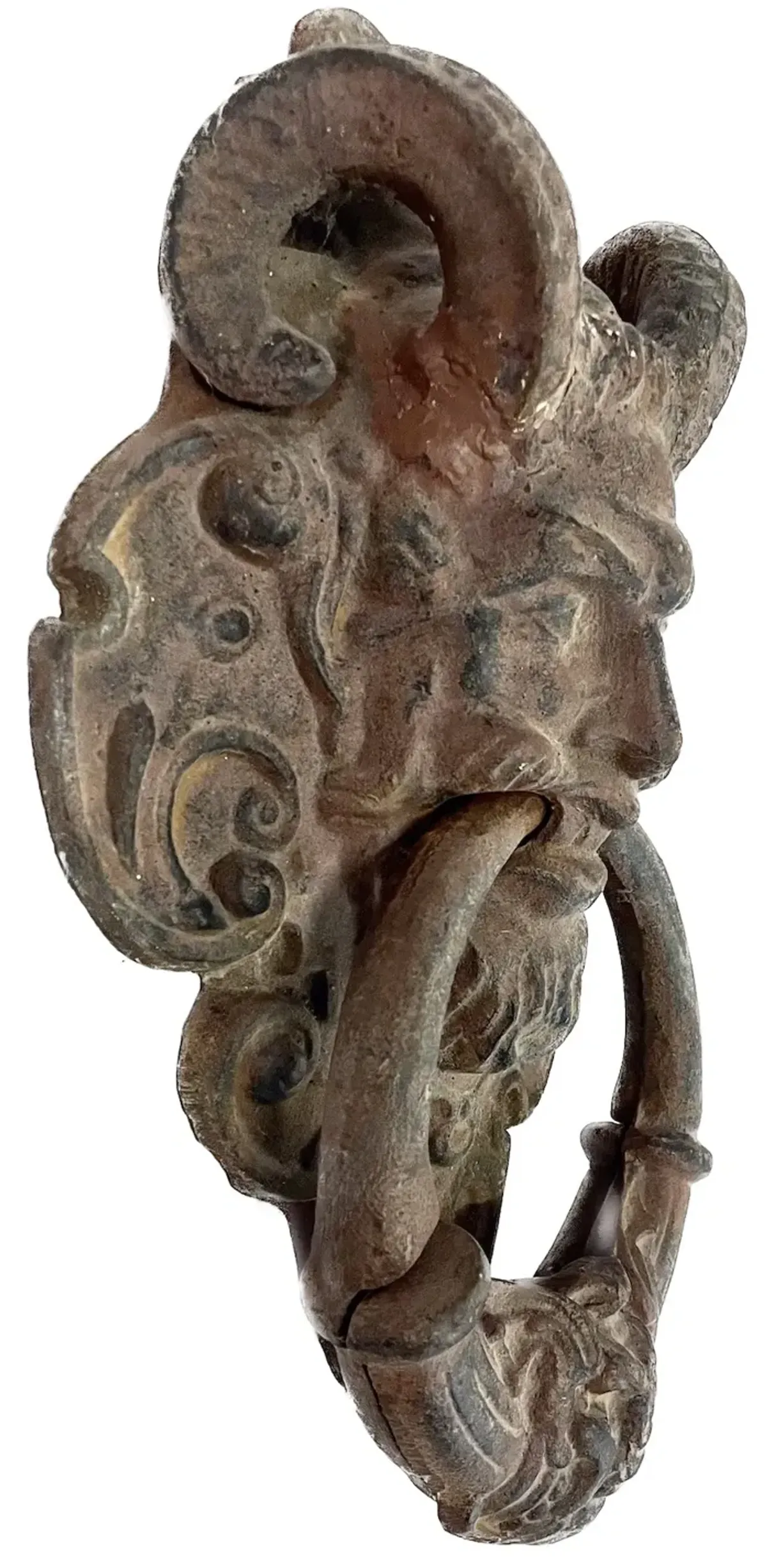 Iron Satyr Face W/Ram Horns Door Knocker - Brown