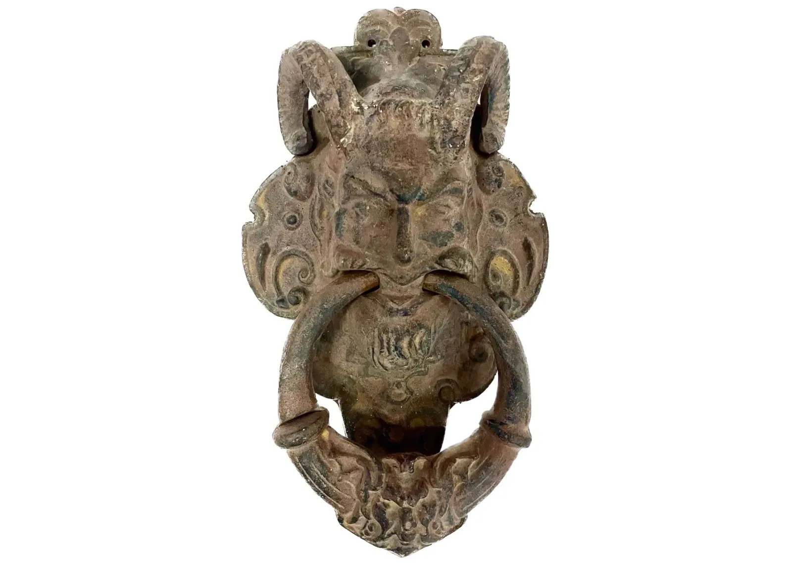 Iron Satyr Face W/Ram Horns Door Knocker - Brown