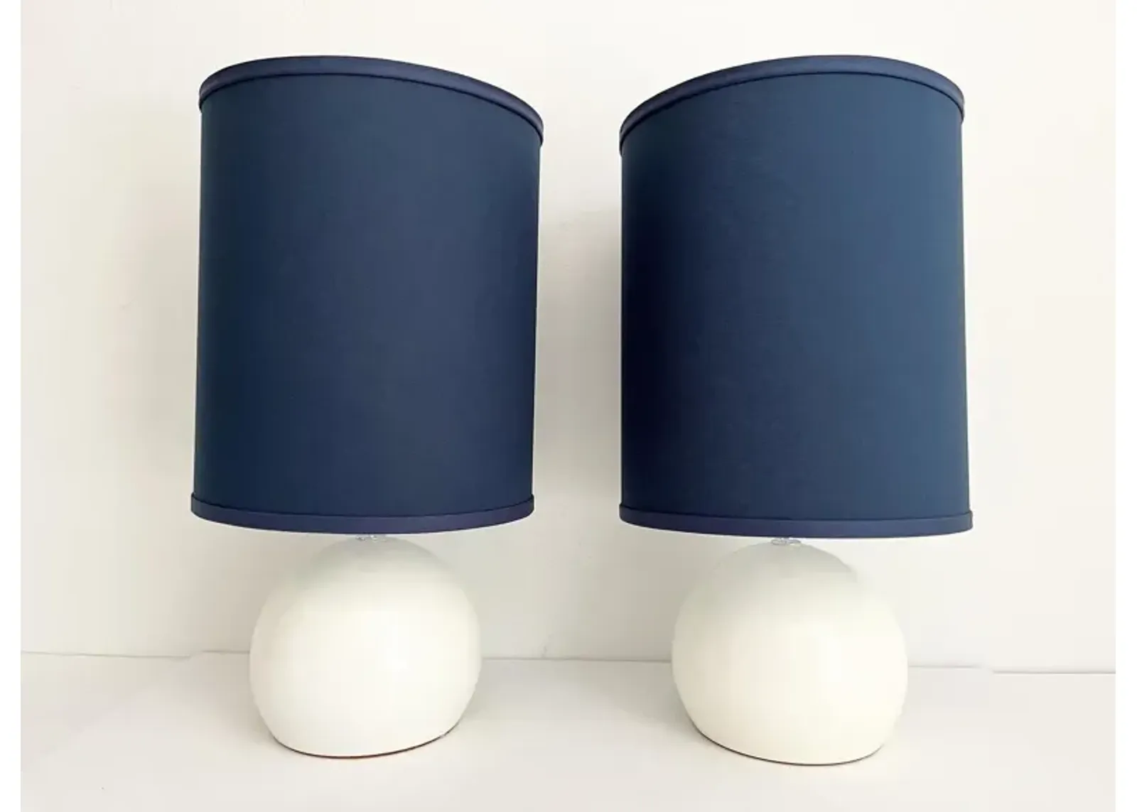 1960s Lightolier Lamps w/Shades - Set of 2 - Blue