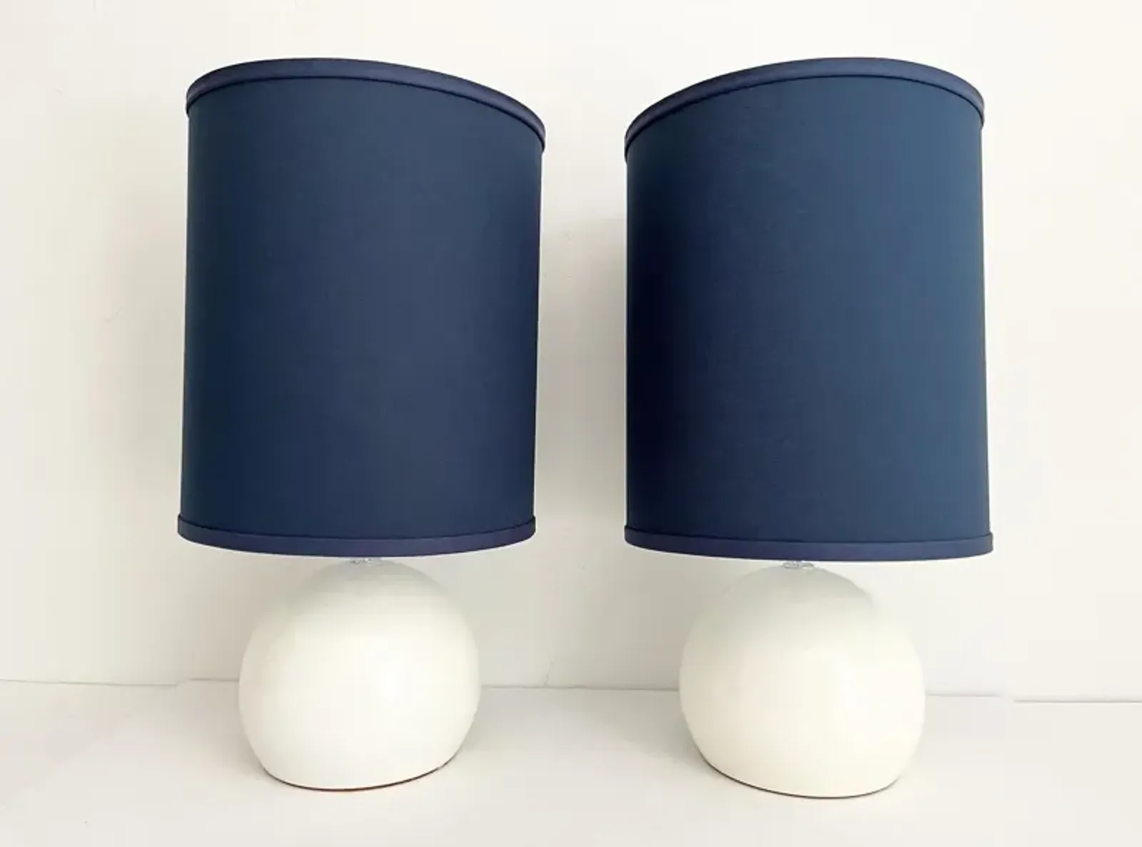 1960s Lightolier Lamps w/Shades - Set of 2 - Blue