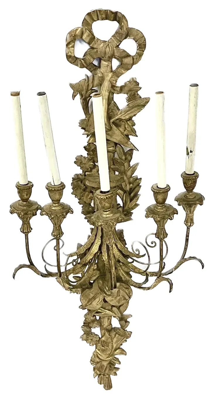 Gilt Brass Ribbon & Music Wall Sconce - Gold