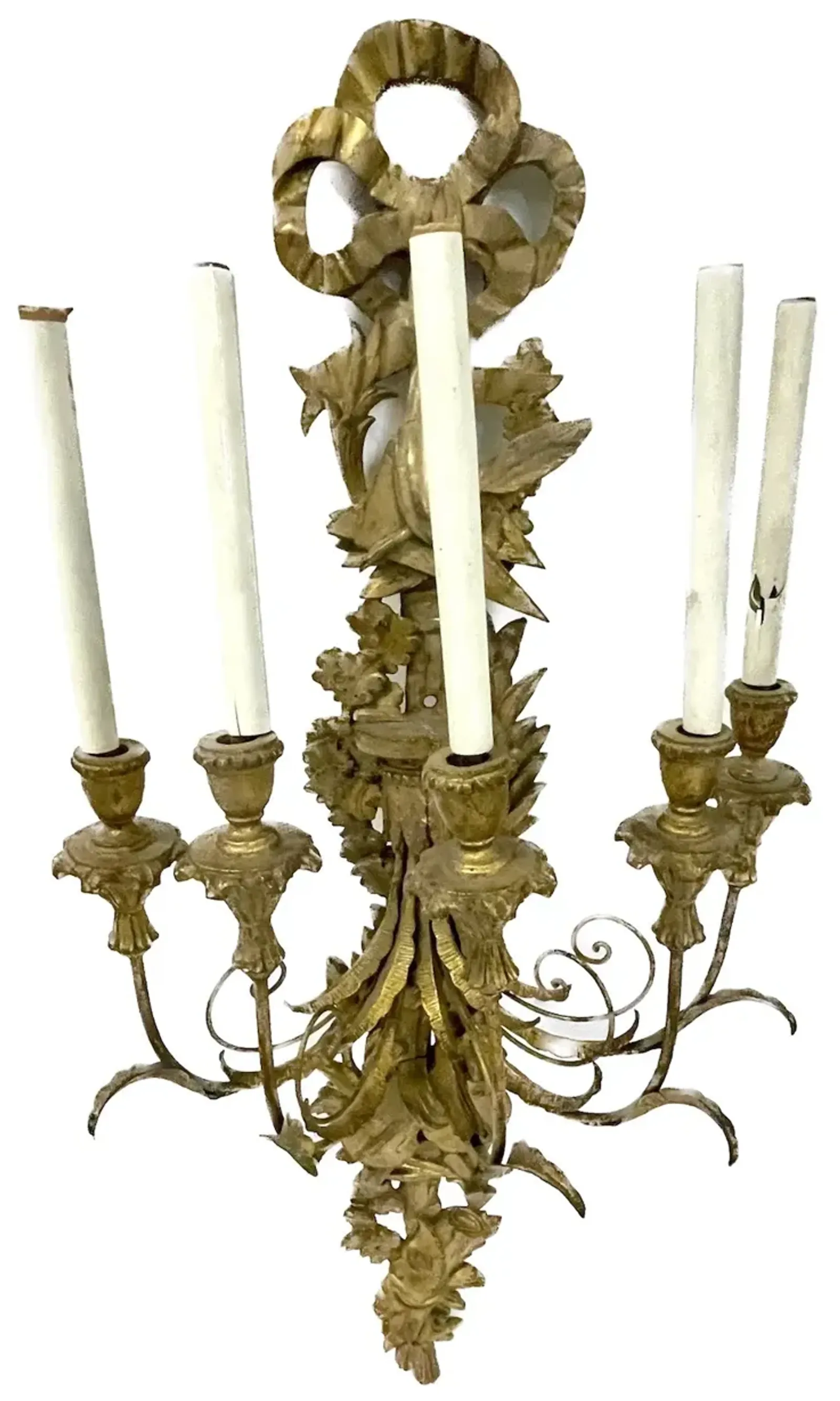 Gilt Brass Ribbon & Music Wall Sconce - Gold