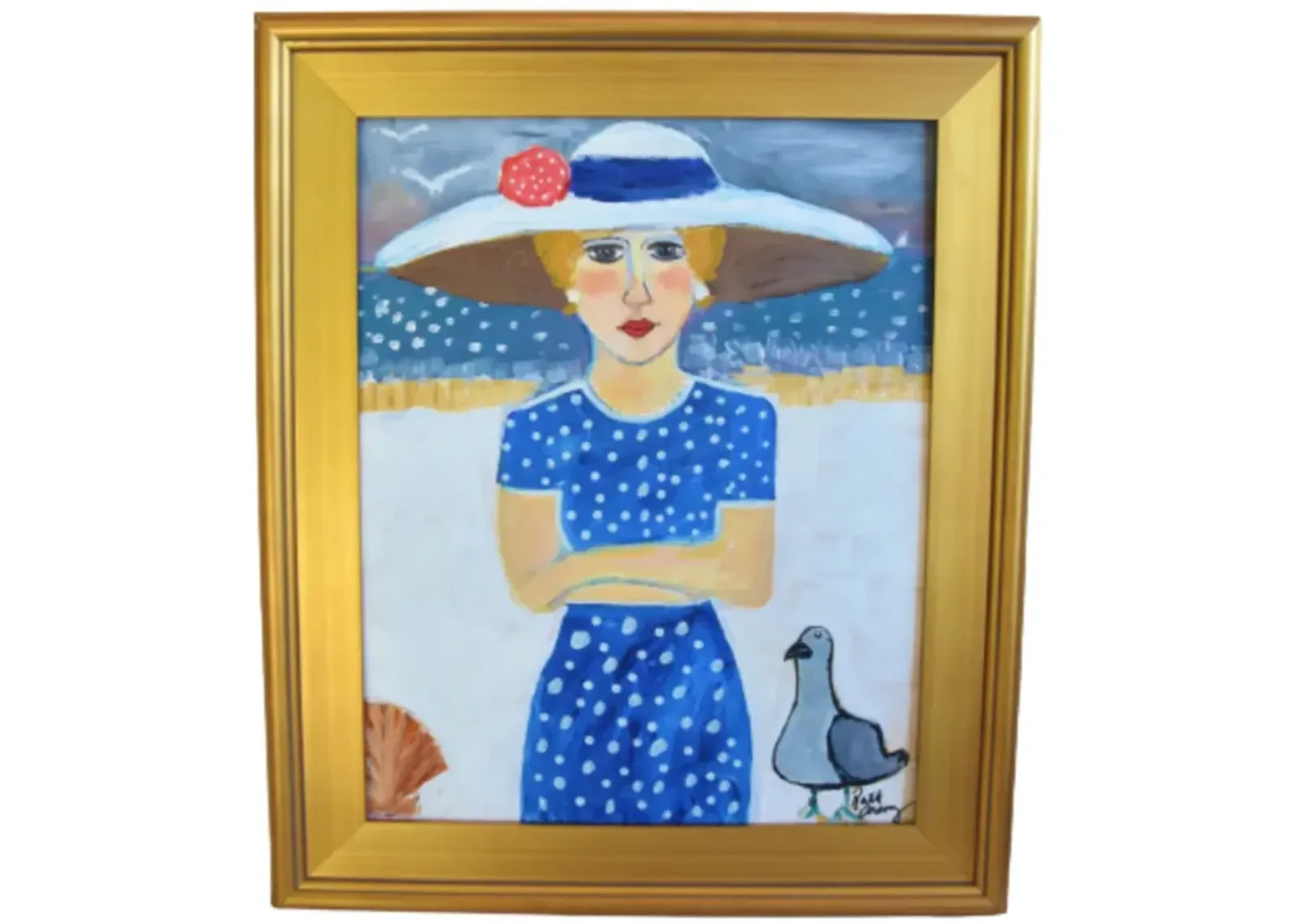 French Mademoiselle Floral Bird Portrait - Blue