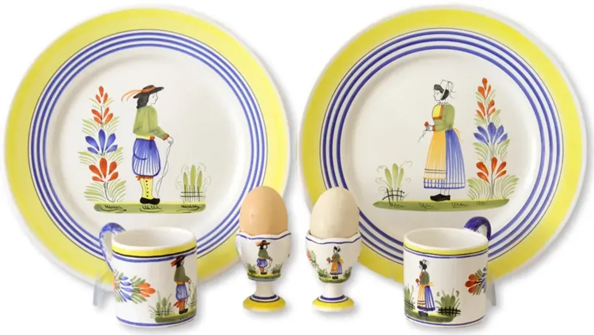 French Quimper Breakfast Set for Two - Handcrafted - Blue