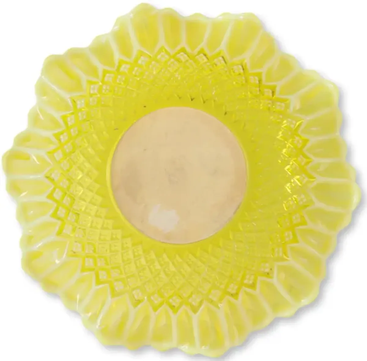 Queen Victoria Vaseline Glass Dish - Yellow