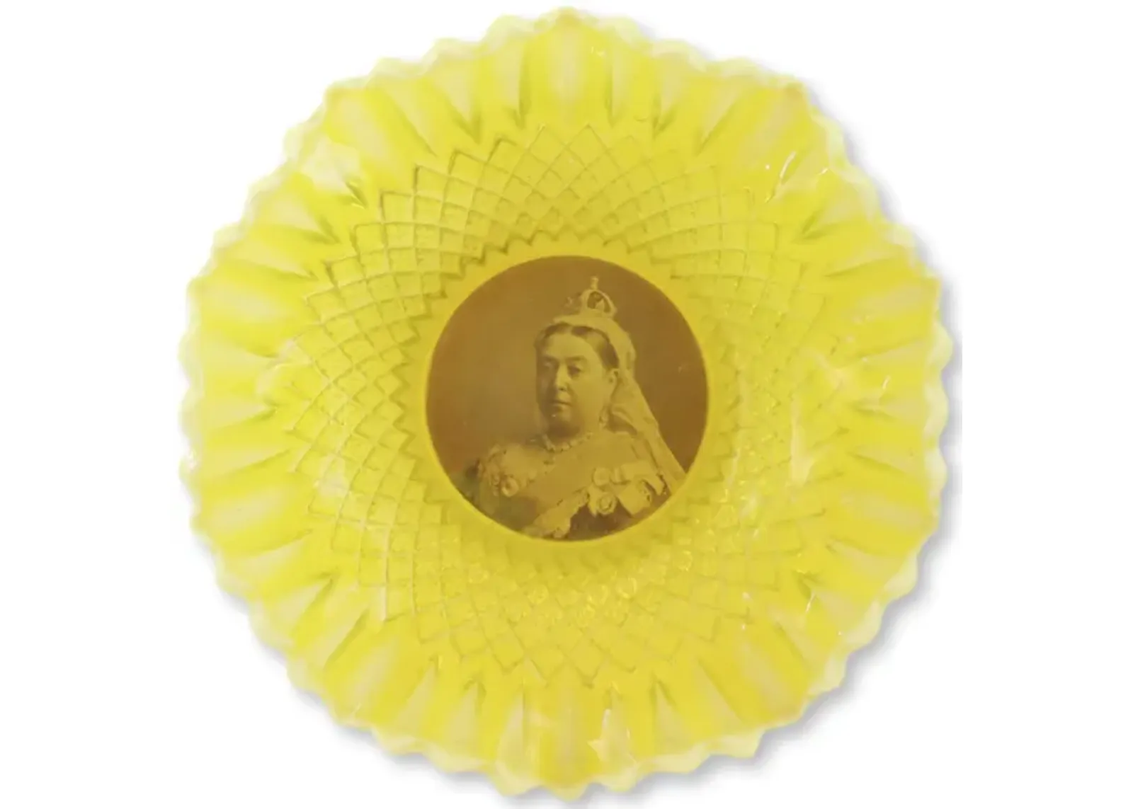 Queen Victoria Vaseline Glass Dish - Yellow