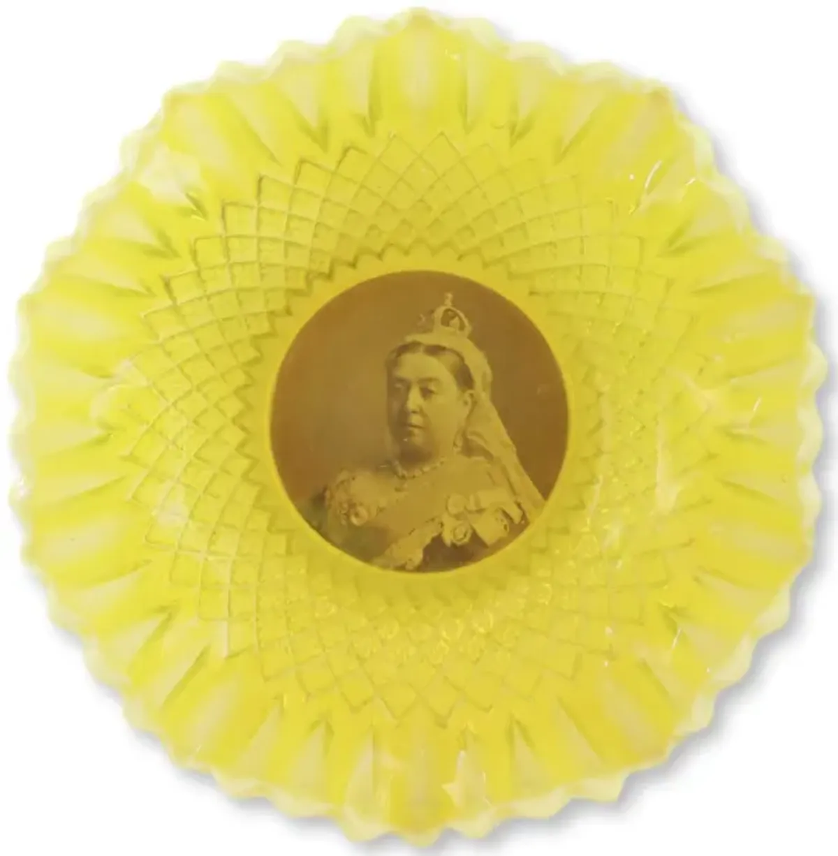 Queen Victoria Vaseline Glass Dish - Yellow