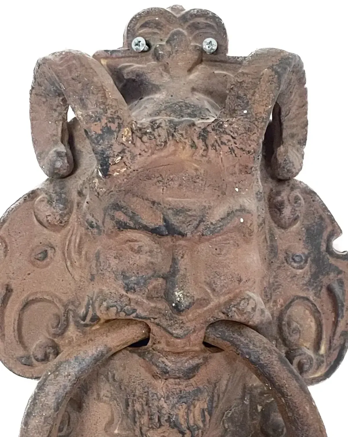 Ram Horn Iron Satyr Face Door Knocker - Brown