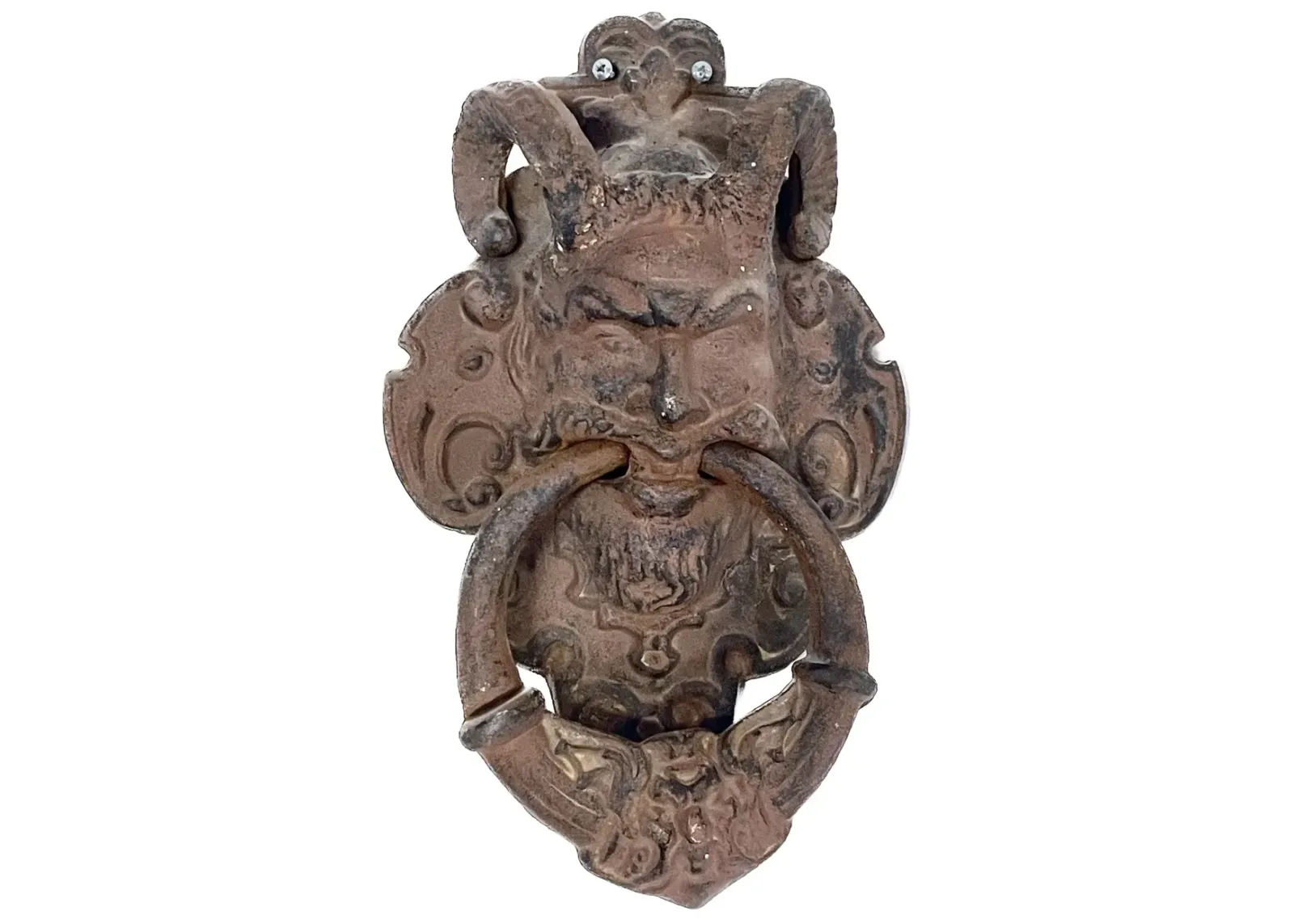 Ram Horn Iron Satyr Face Door Knocker - Brown