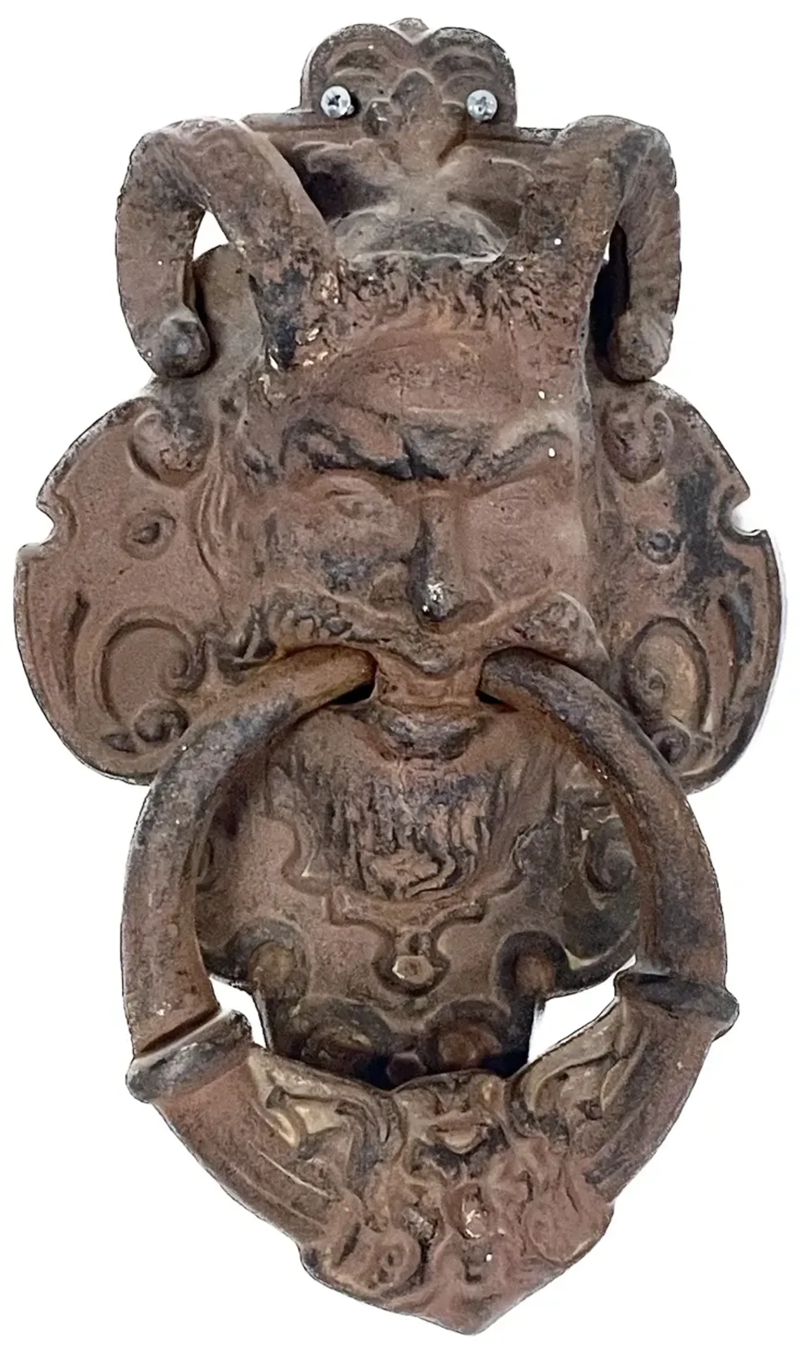 Ram Horn Iron Satyr Face Door Knocker - Brown