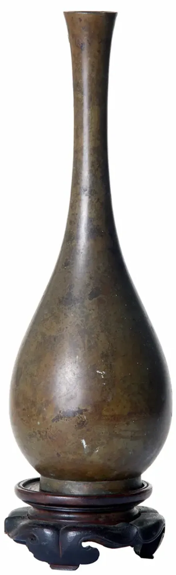 Japanese Bronze Bud Vase/ Rosewood Stand - Fleur de Lex Antiques - Brown