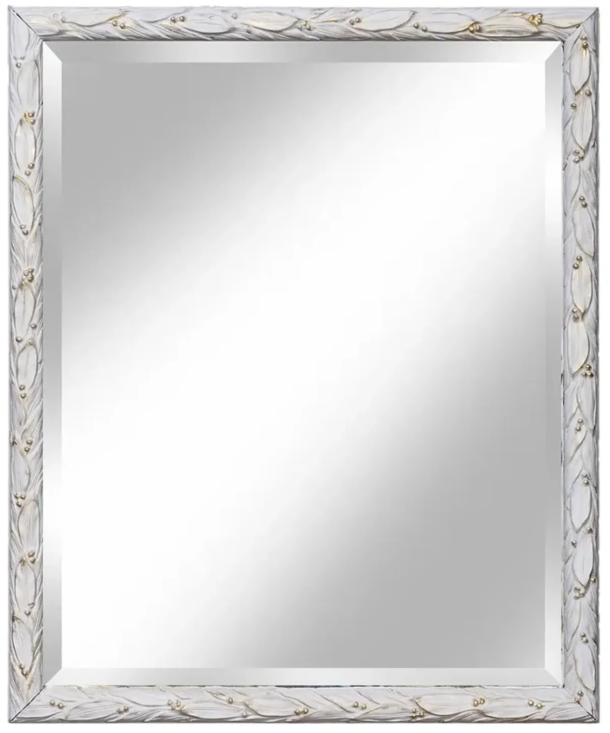 Pale Gray & Gold Italian Beveled Mirror - 23" x 28" - Fleur de Lex Antiques - White