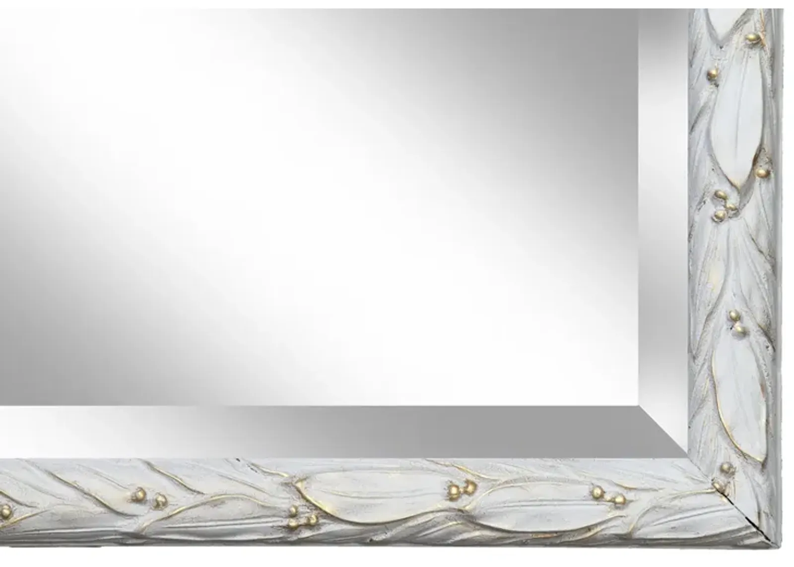 Pale Gray & Gold Italian Beveled Mirror - White