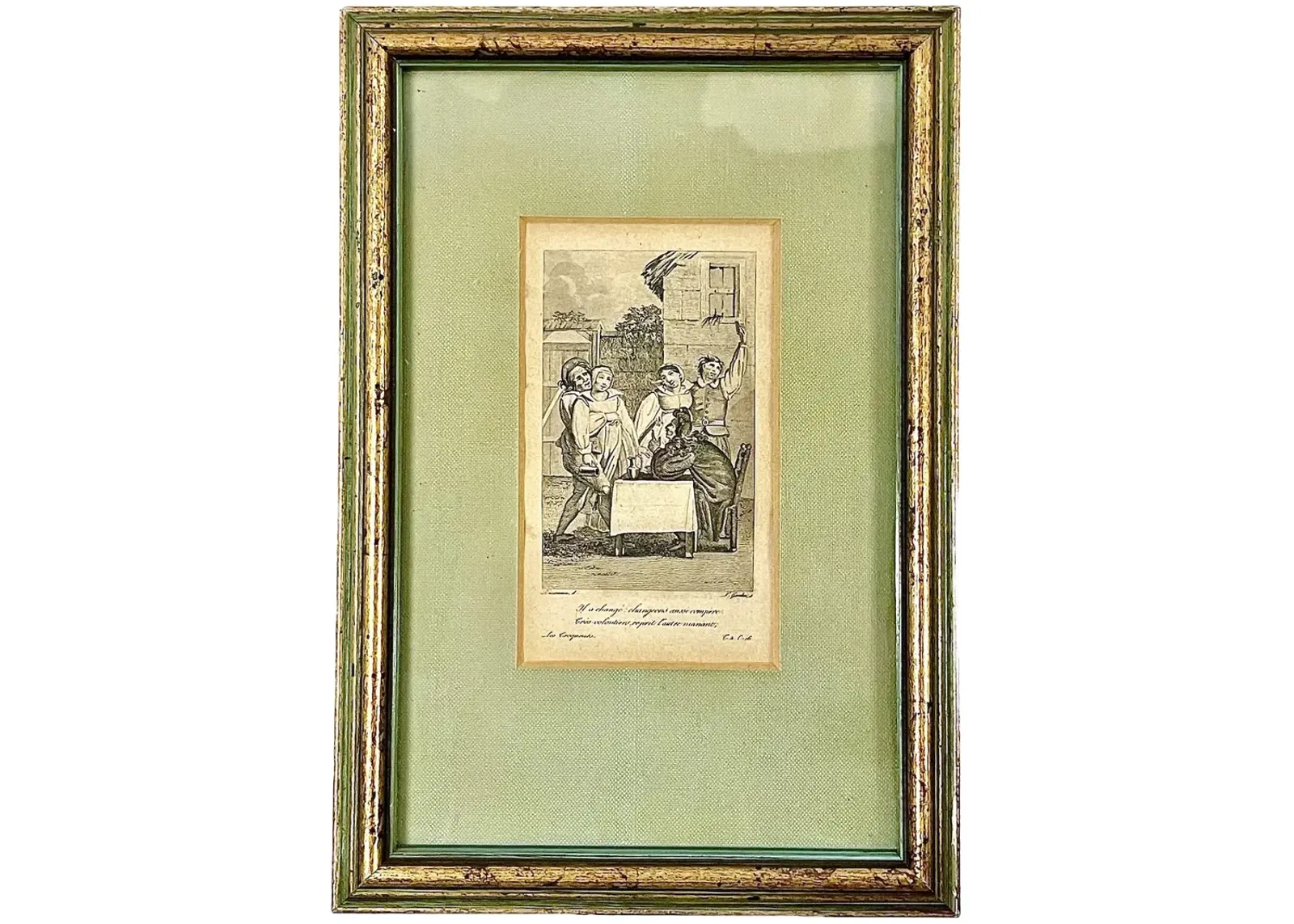 Framed French Tax Collector Engraving - Green