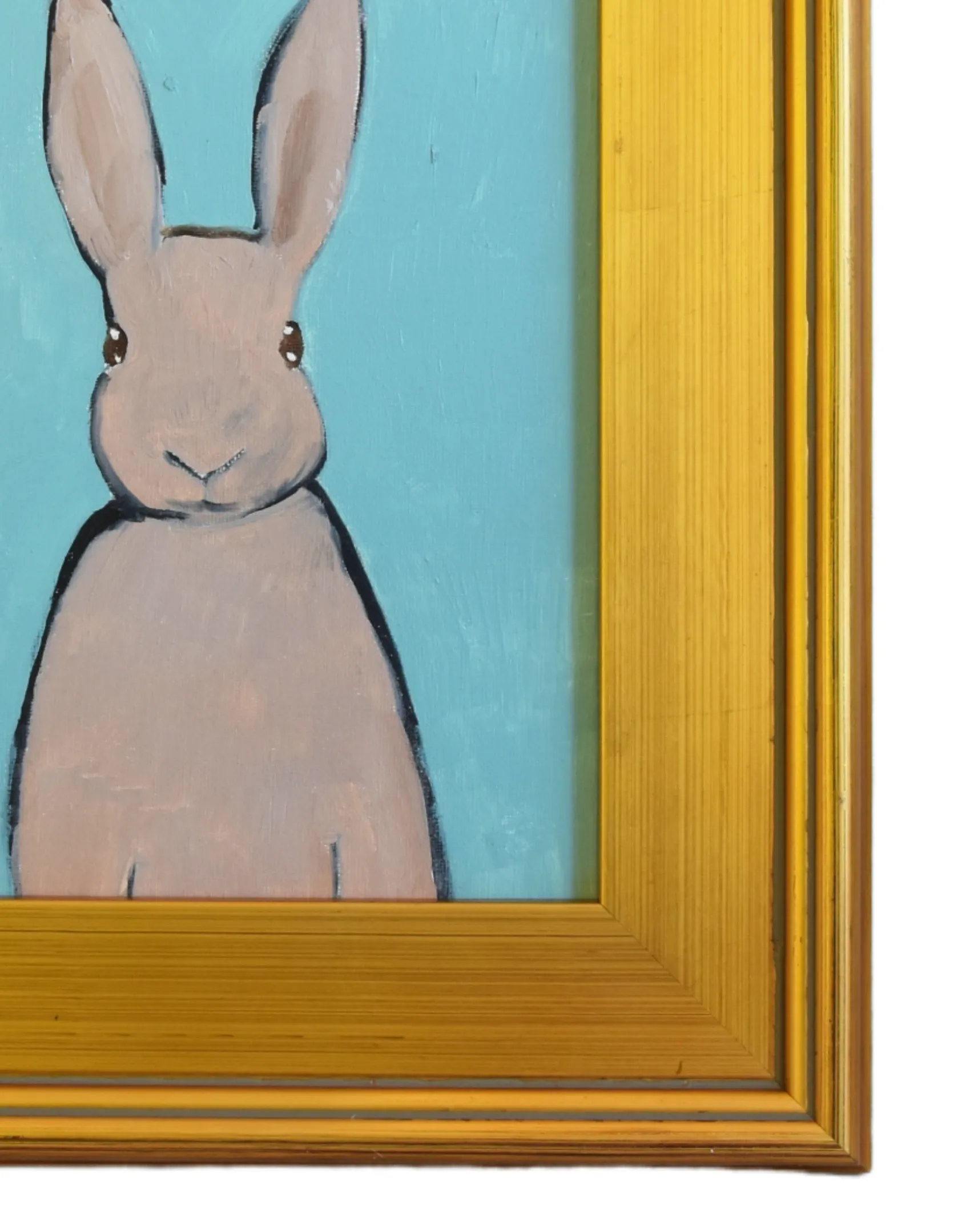 Folk Art Bunny Rabbit Hare Oil Painting - Brown