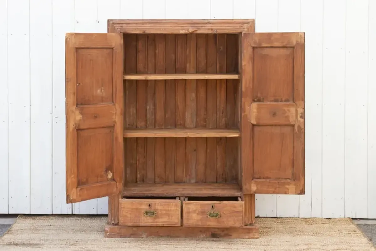 Antique Carved Teak Sunburst Cabinet - Brown