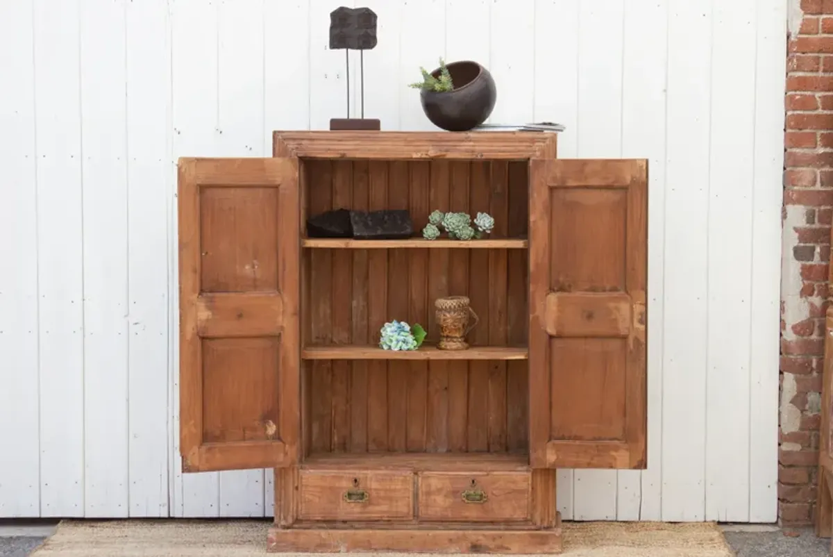 Antique Carved Teak Sunburst Cabinet - Brown