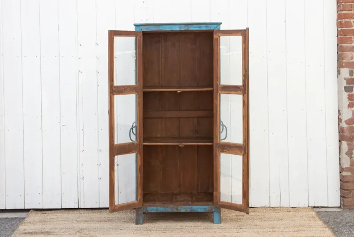 Tall Mid-Century Colonial Blue Cabinet