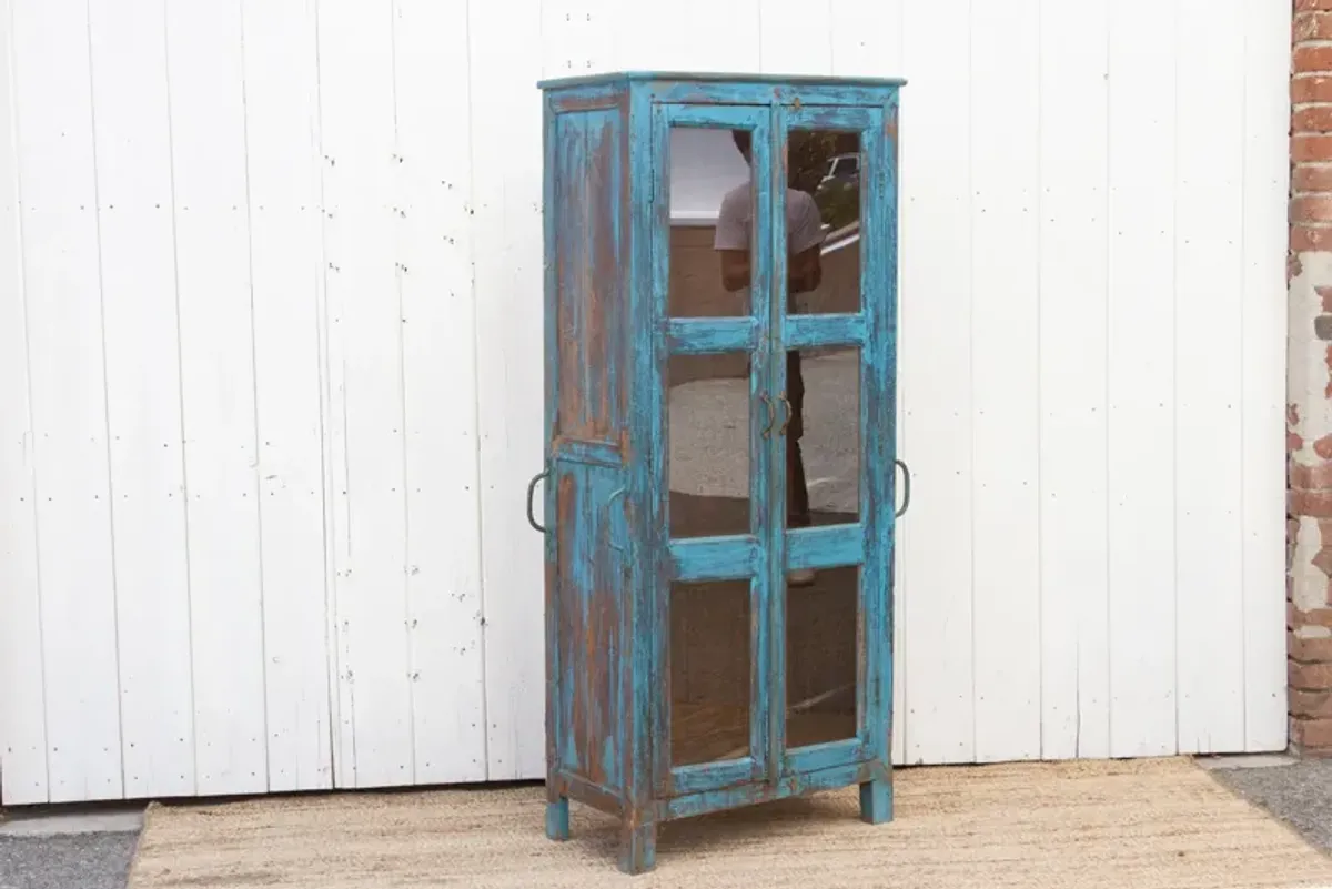 Tall Mid-Century Colonial Blue Cabinet