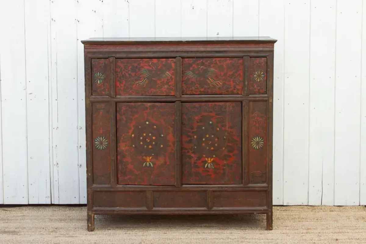 Vintage Mongolian Four-Door Cabinet - Brown