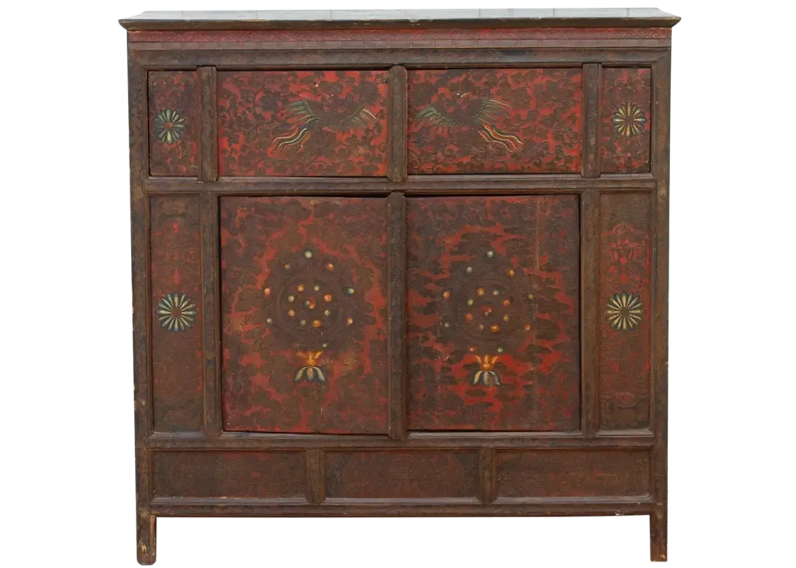 Vintage Mongolian Four-Door Cabinet - Brown