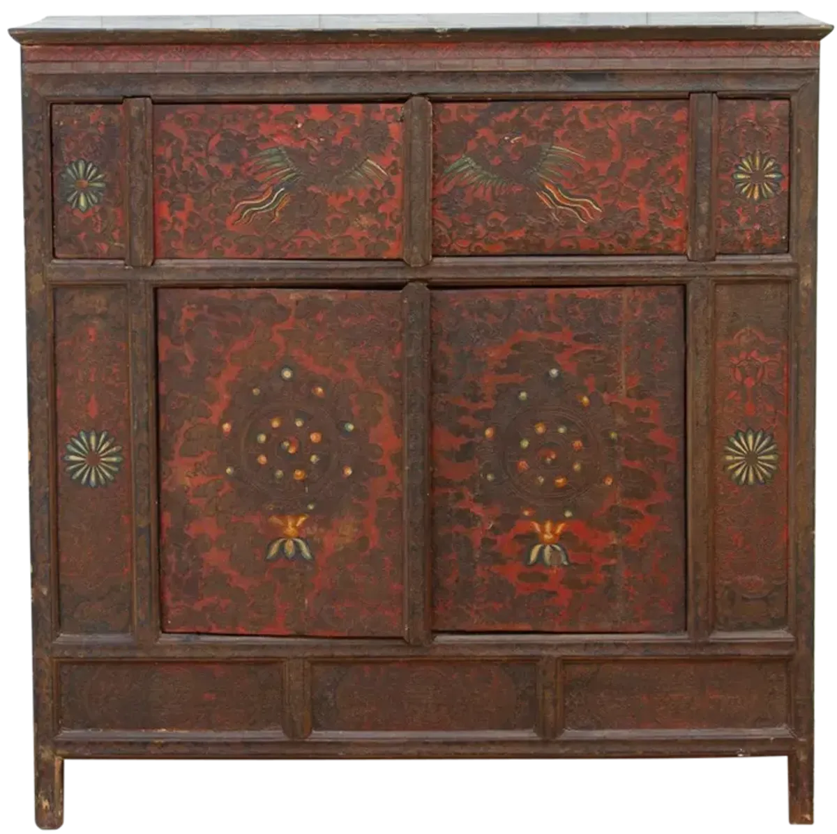 Vintage Mongolian Four-Door Cabinet - Brown