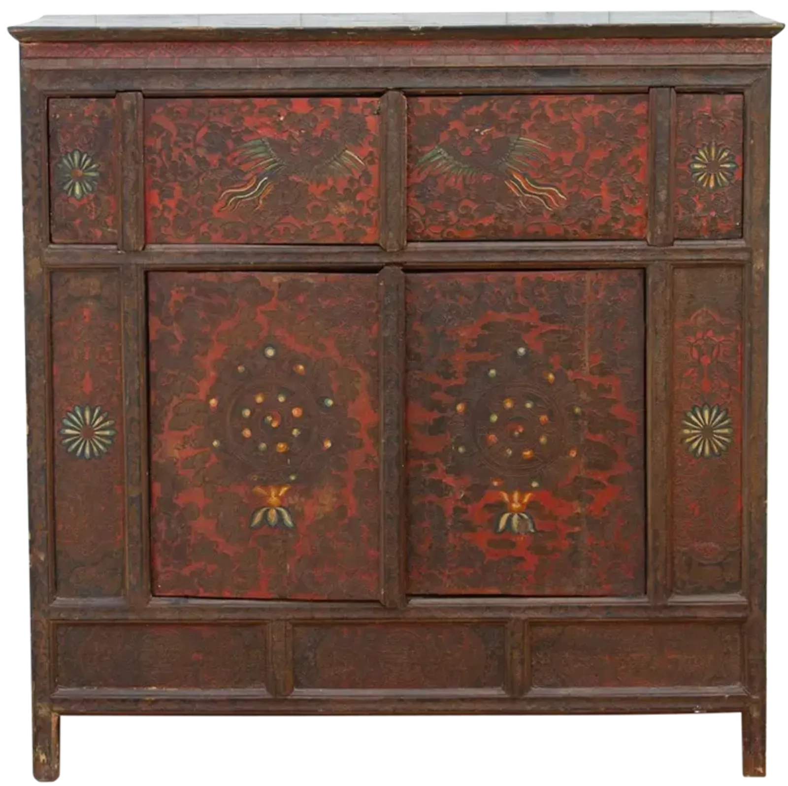 Vintage Mongolian Four-Door Cabinet - Brown