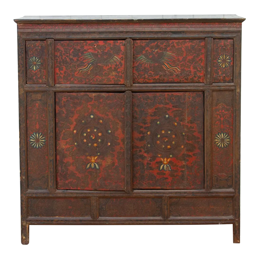 Vintage Mongolian Four-Door Cabinet - Brown