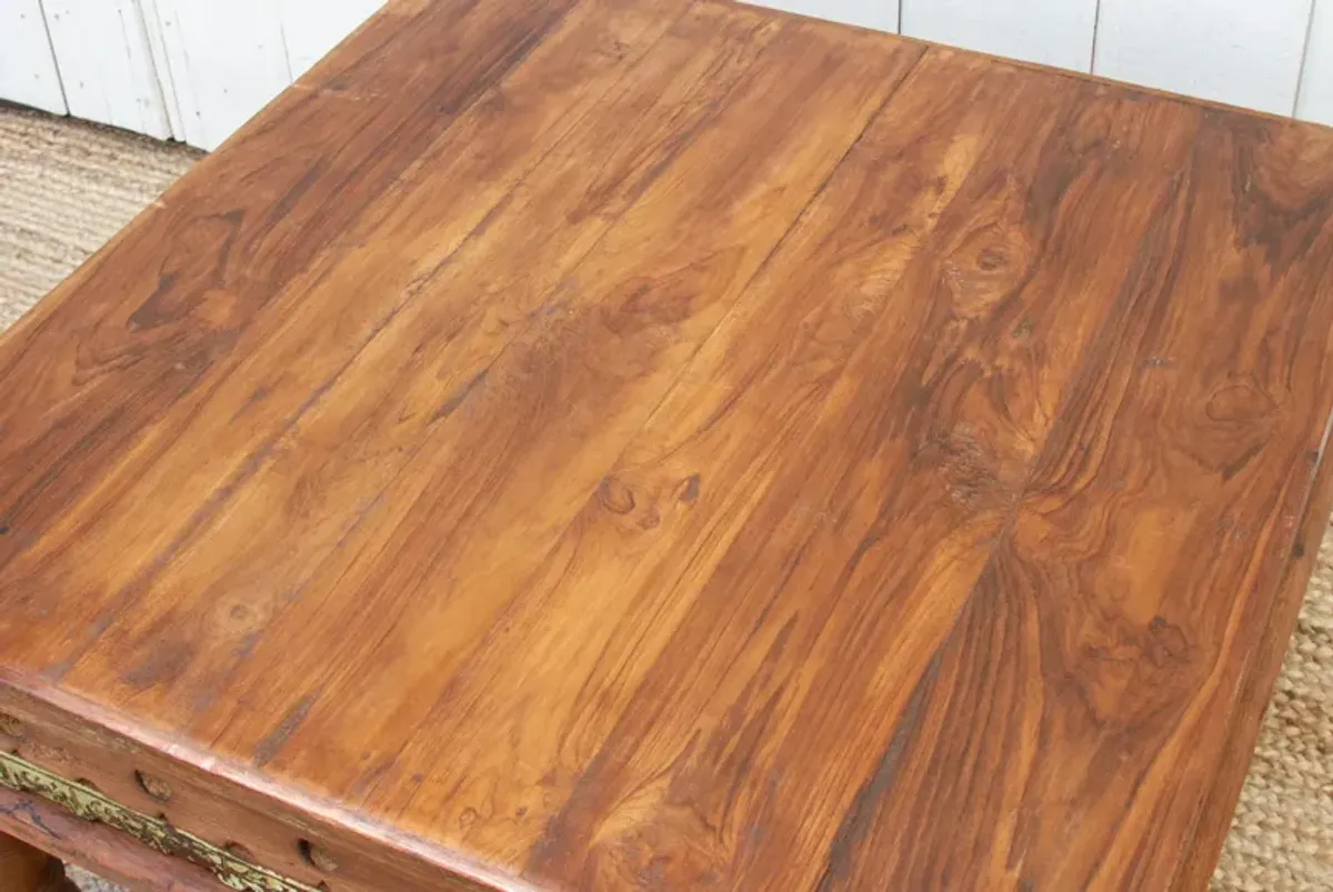 Carved Reclaimed Teak Coffee Table - Brown