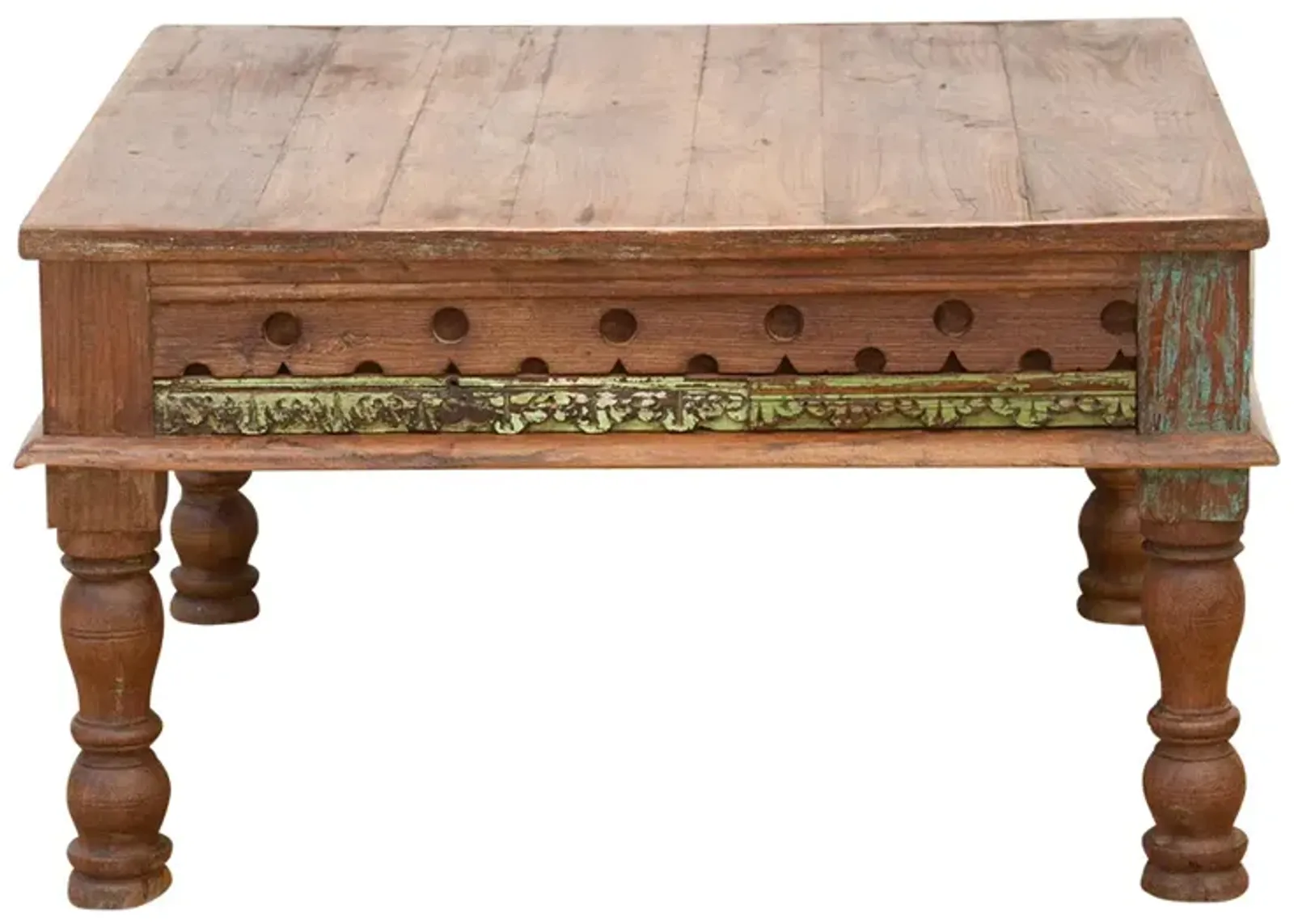 Carved Reclaimed Teak Coffee Table - Brown