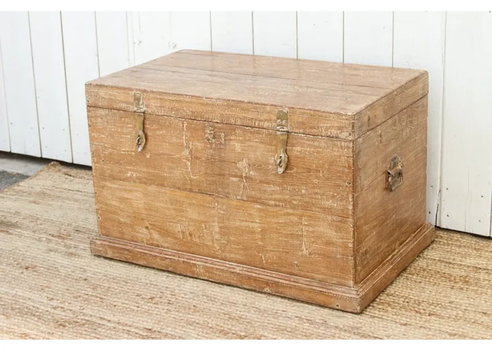 Mid-Century Whitewash Teak Trunk - Brown