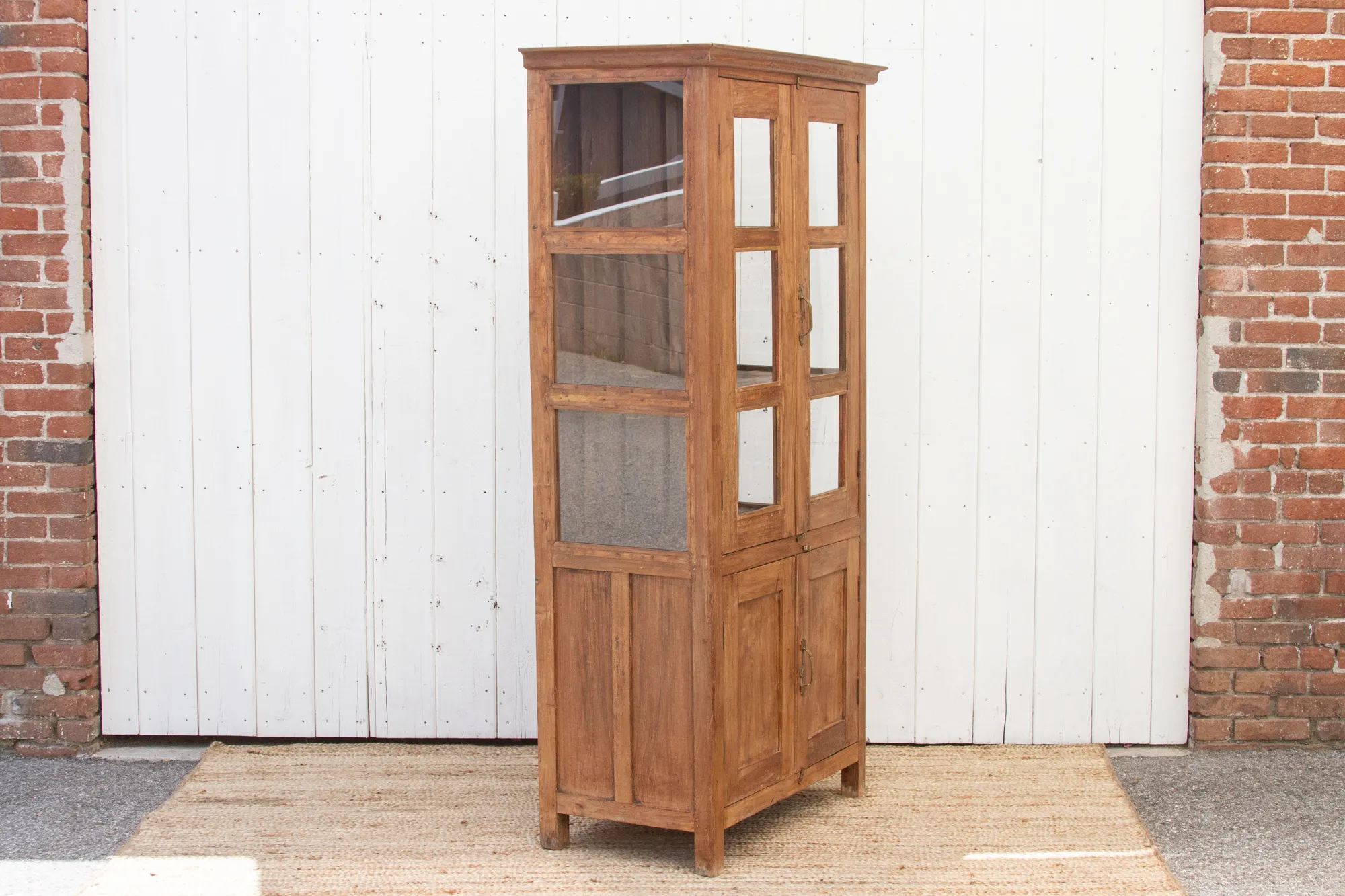 19th Century Tall Colonial Glass Cabinet - Brown