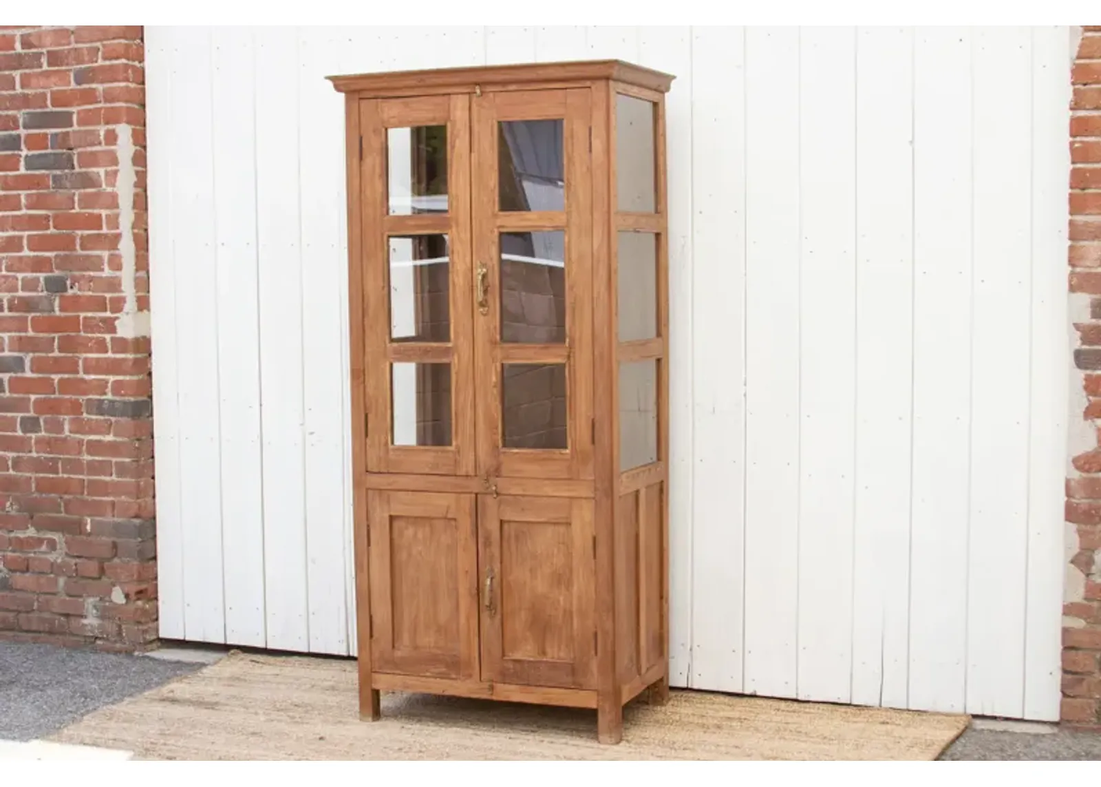 19th Century Tall Colonial Glass Cabinet - Brown