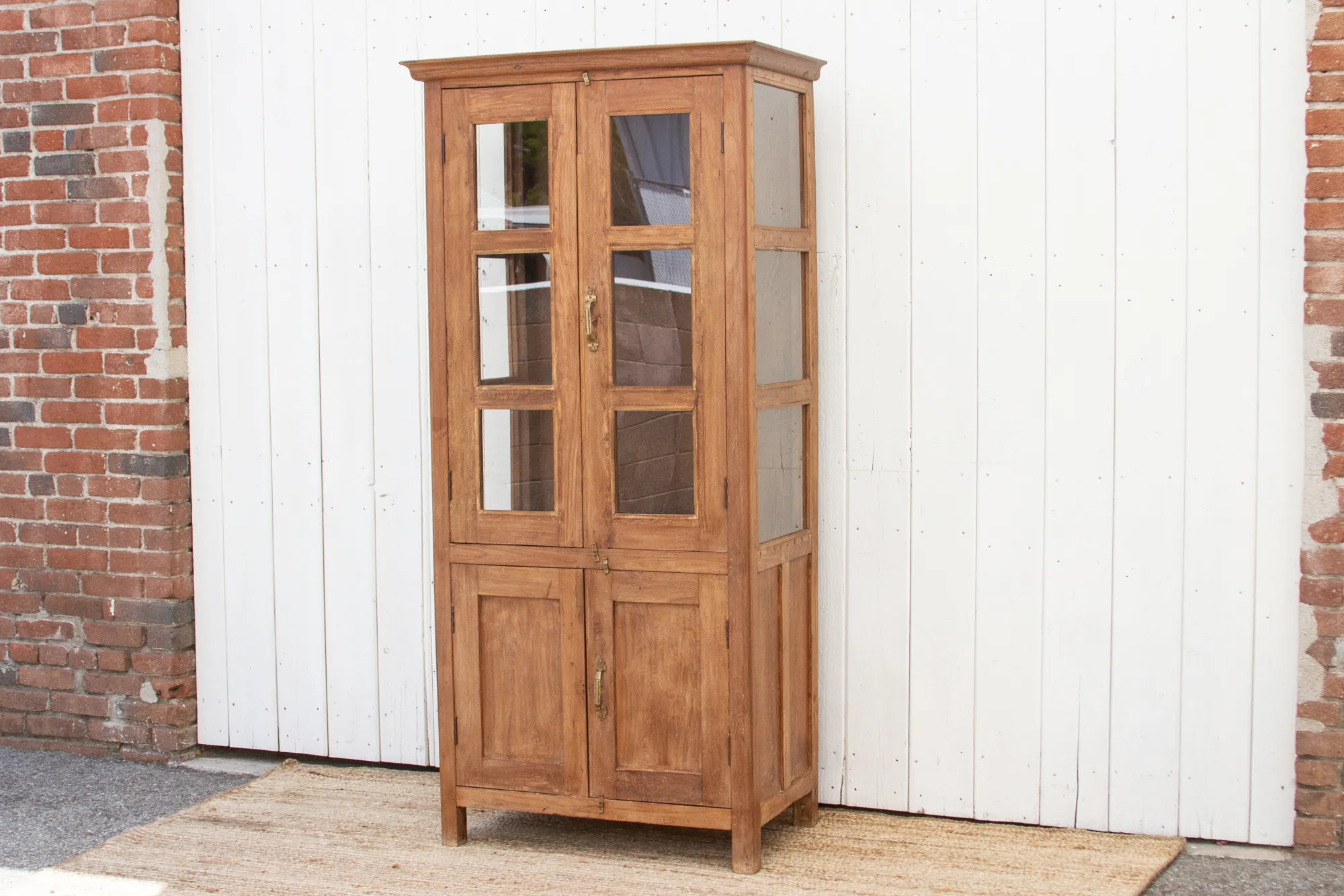 19th Century Tall Colonial Glass Cabinet - Brown
