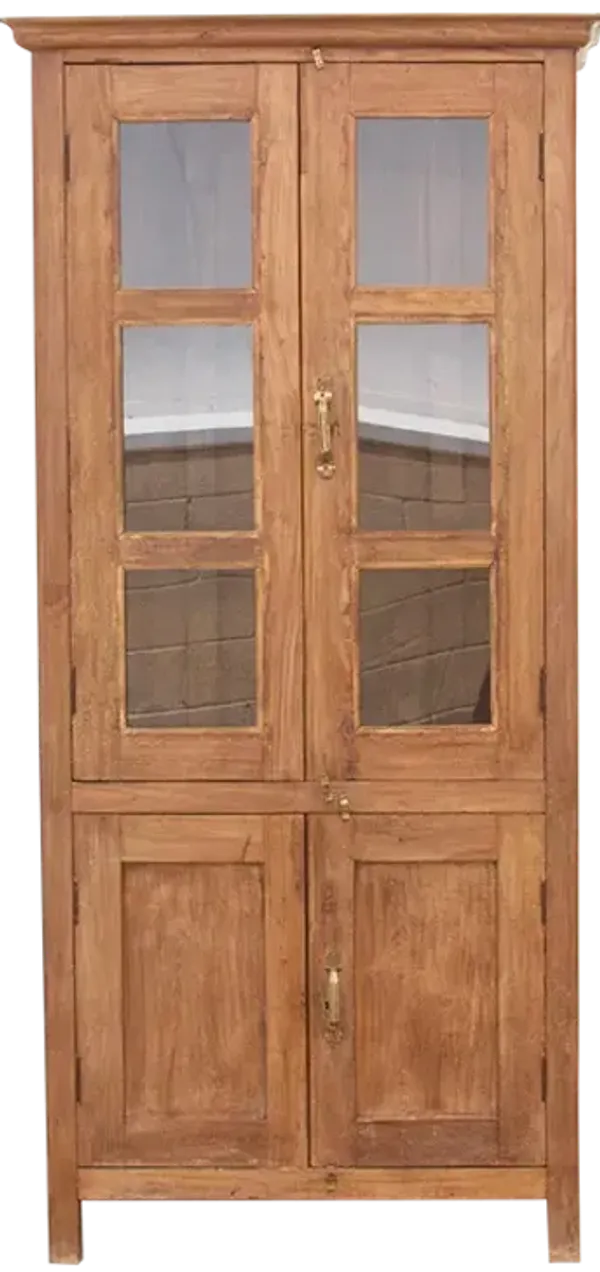 19th Century Tall Colonial Glass Cabinet - de-cor - Brown
