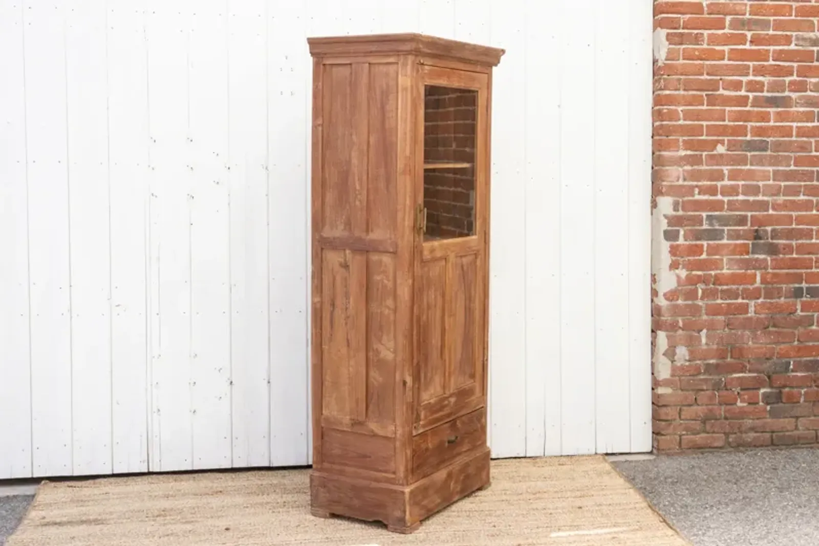 Slim Antique Teak Colonial Cabinet - Brown