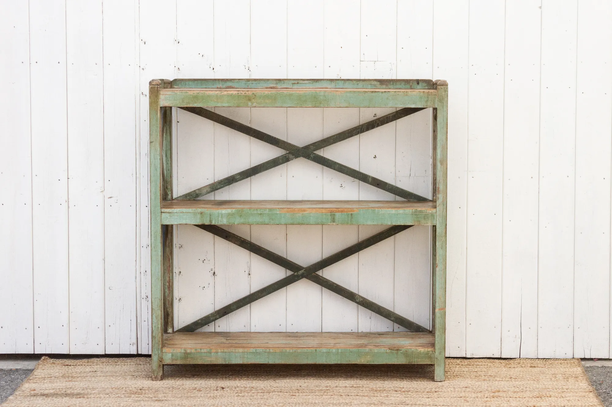 Antique Painted French Open Bookcase - Green