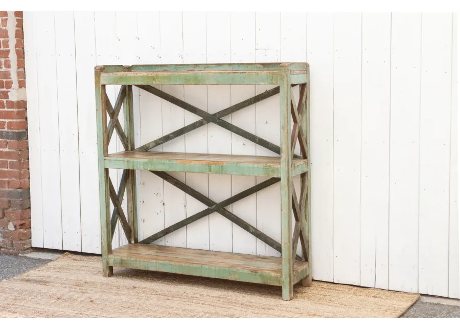 Antique Painted French Open Bookcase - Green