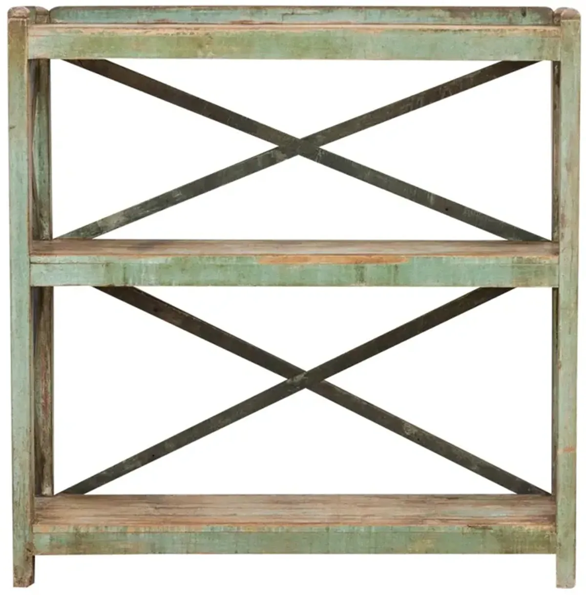 Antique Painted French Open Bookcase - de-cor - Green