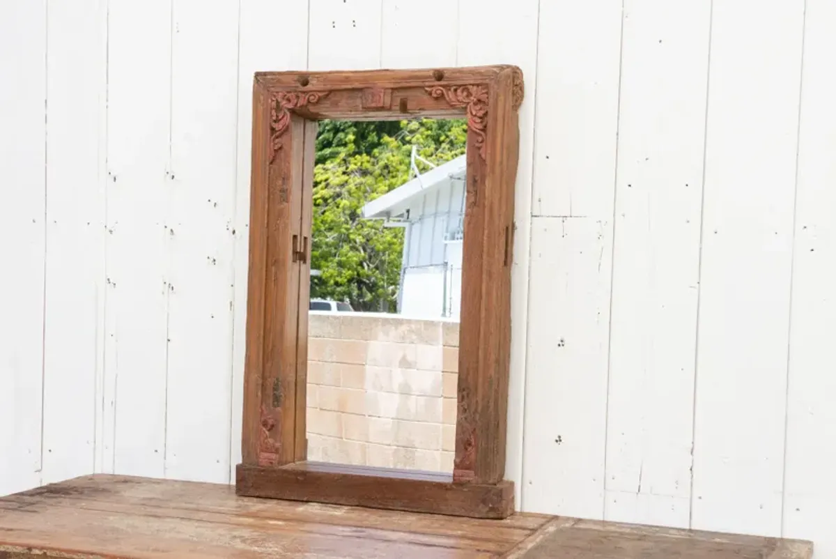 Antique Carved Indo-French Mirror - Brown