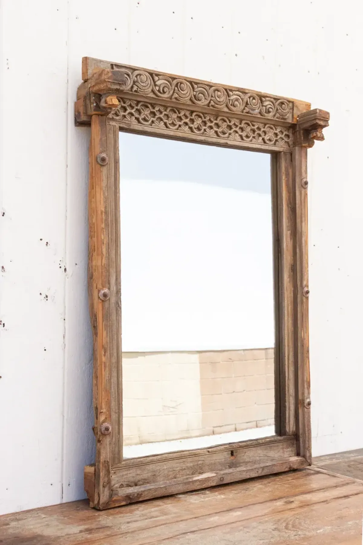 Rajasthan Haveli Carved Mirror - Brown