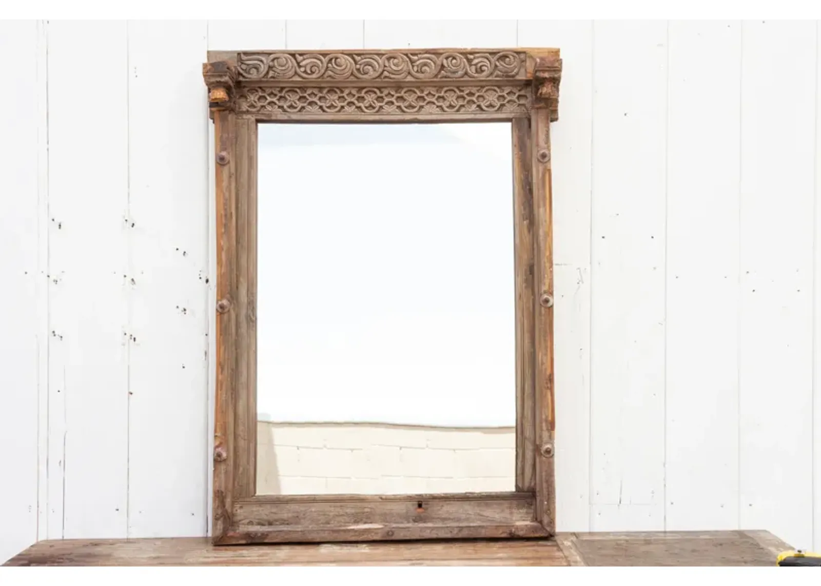 Rajasthan Haveli Carved Mirror - Brown