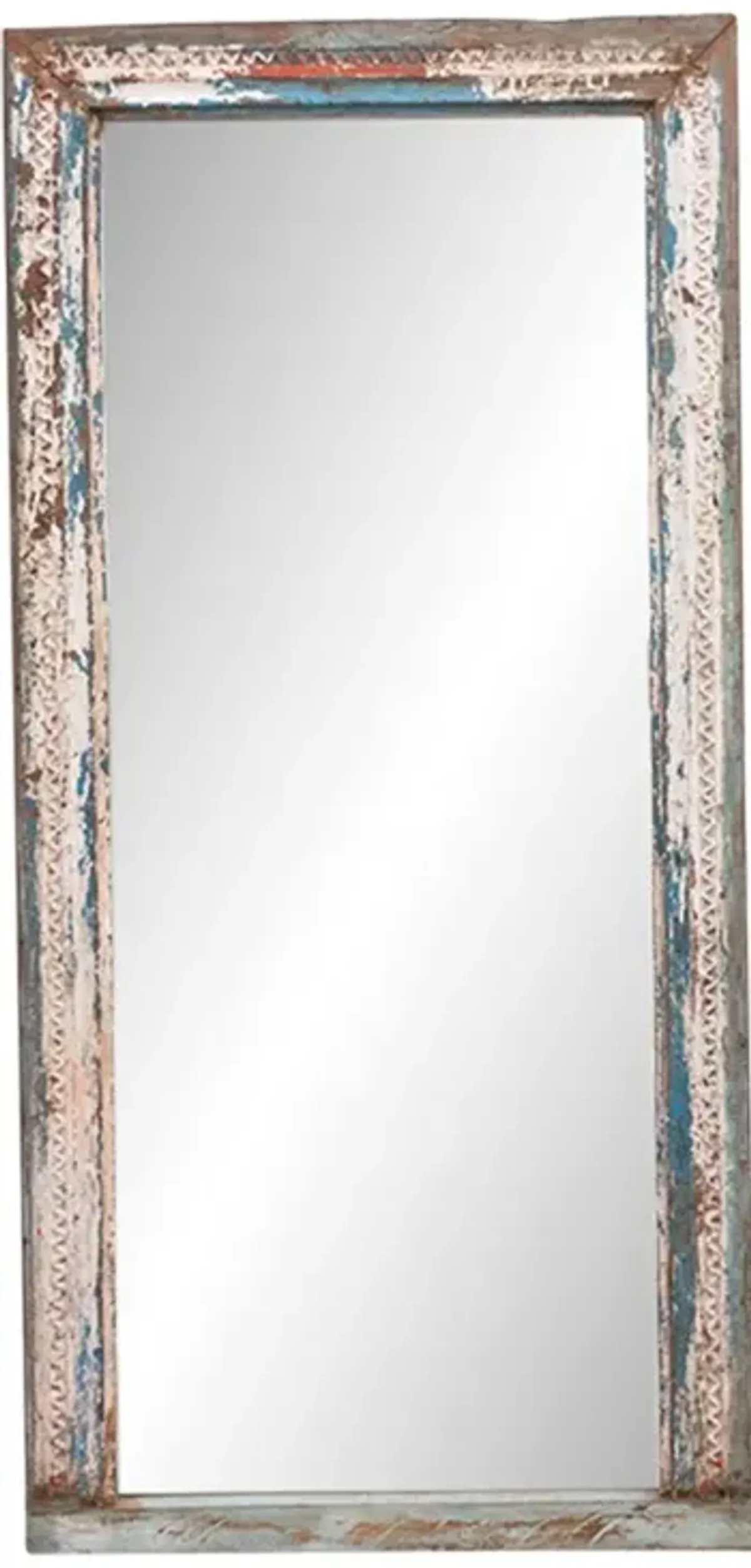 Whitewash Floral Carved Mirror - Blue