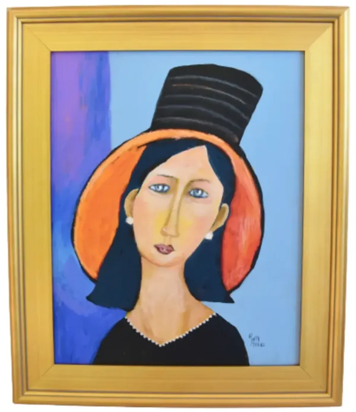 Modigliani-Style Portrait Oil Painting - Blue