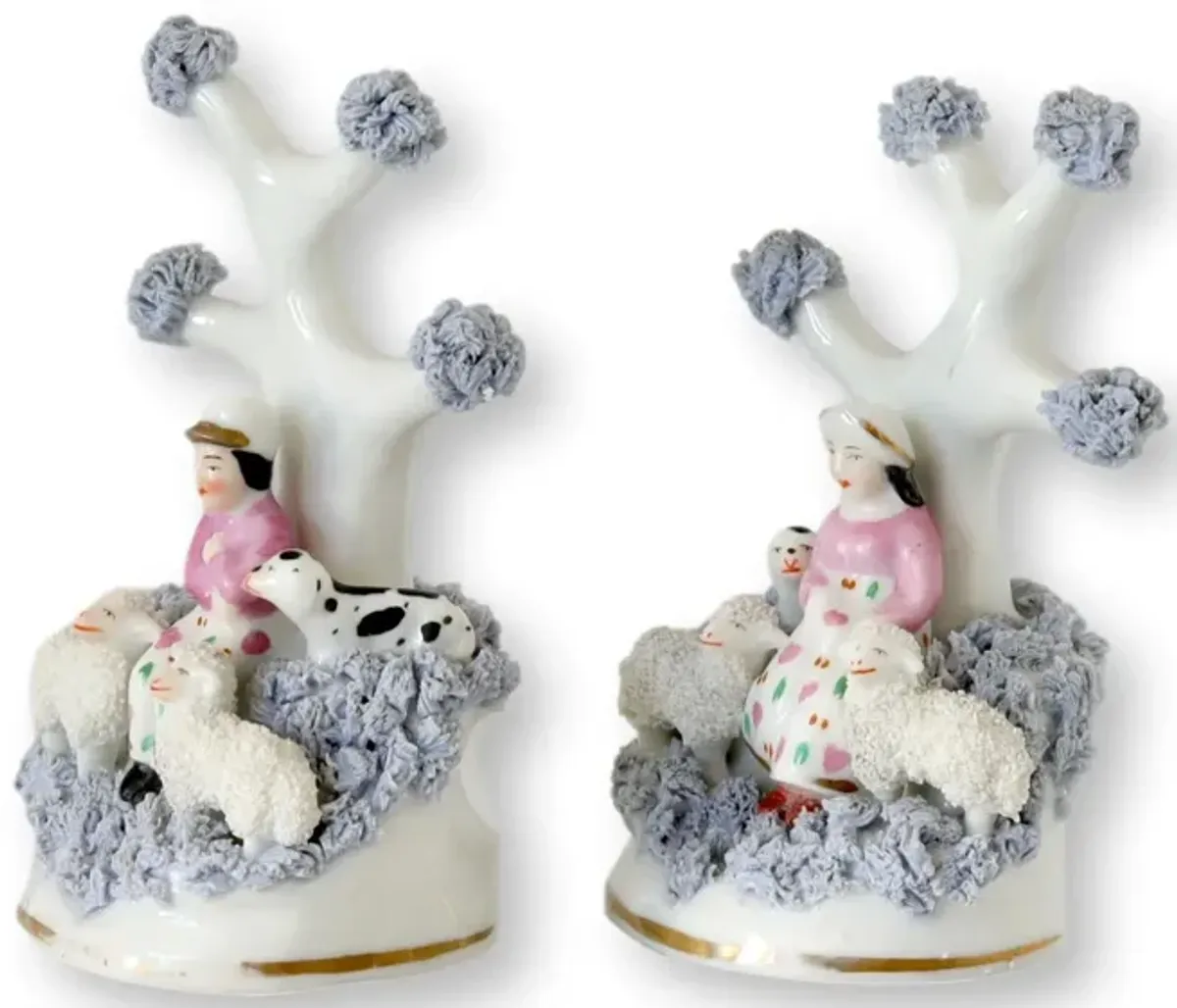 19th-C Staffordshire Sheep Herders - Set of 2 - White