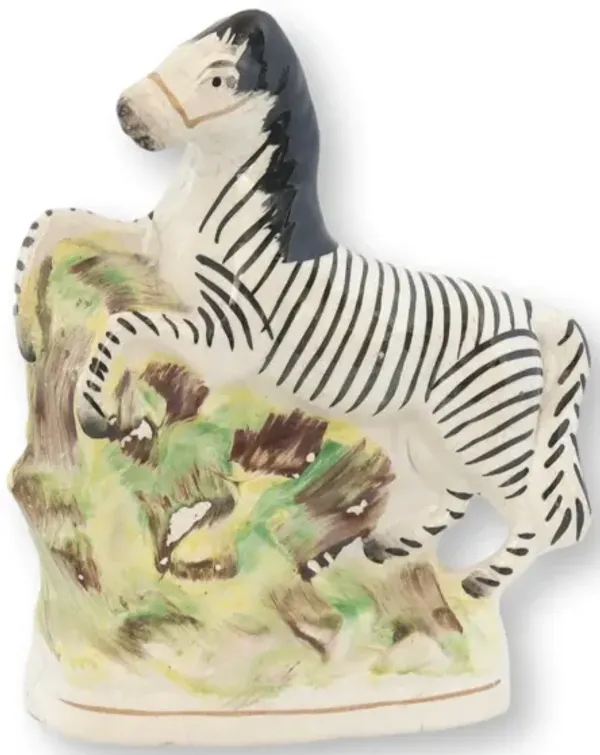 19th-C. Staffordshire Zebra - Rose Victoria - Black
